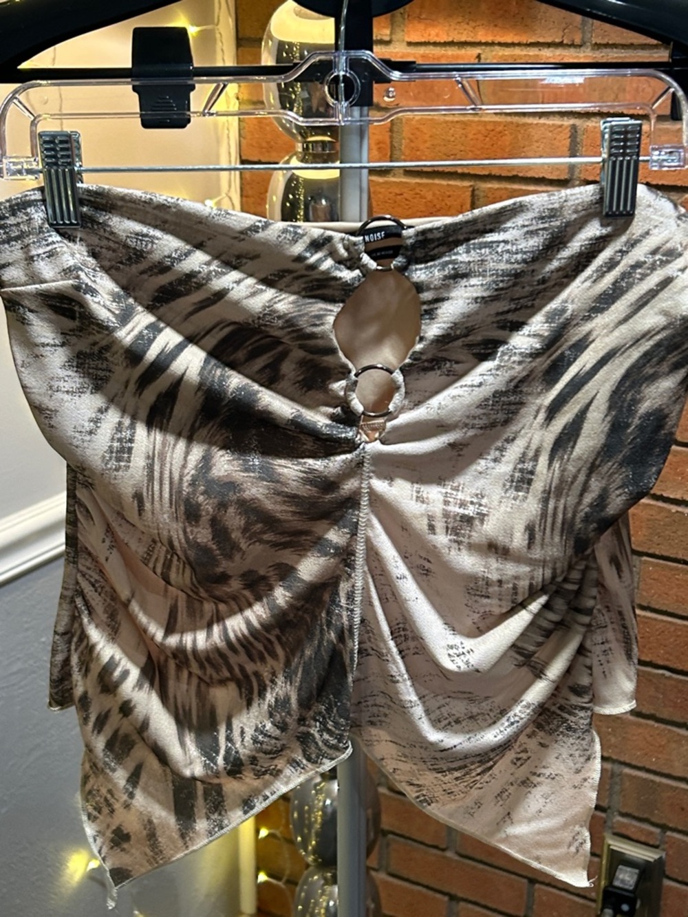 silence + noise Beige and Brown Animal-Print Strapless Top with Ring Detail